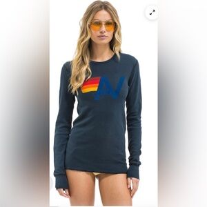 Aviator Nation Navy Long Sleeve Tee with Multicolor Logo